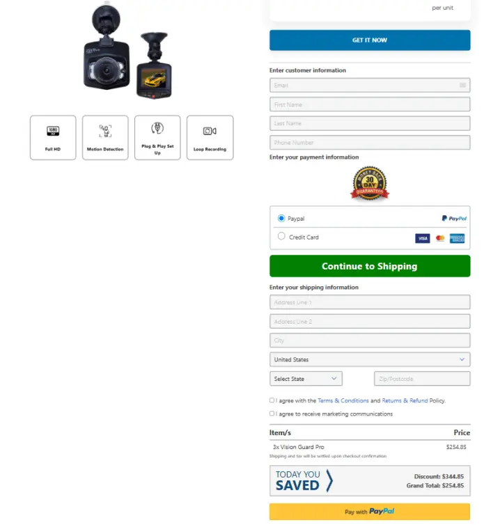 VisionGuard™ Checkout Page